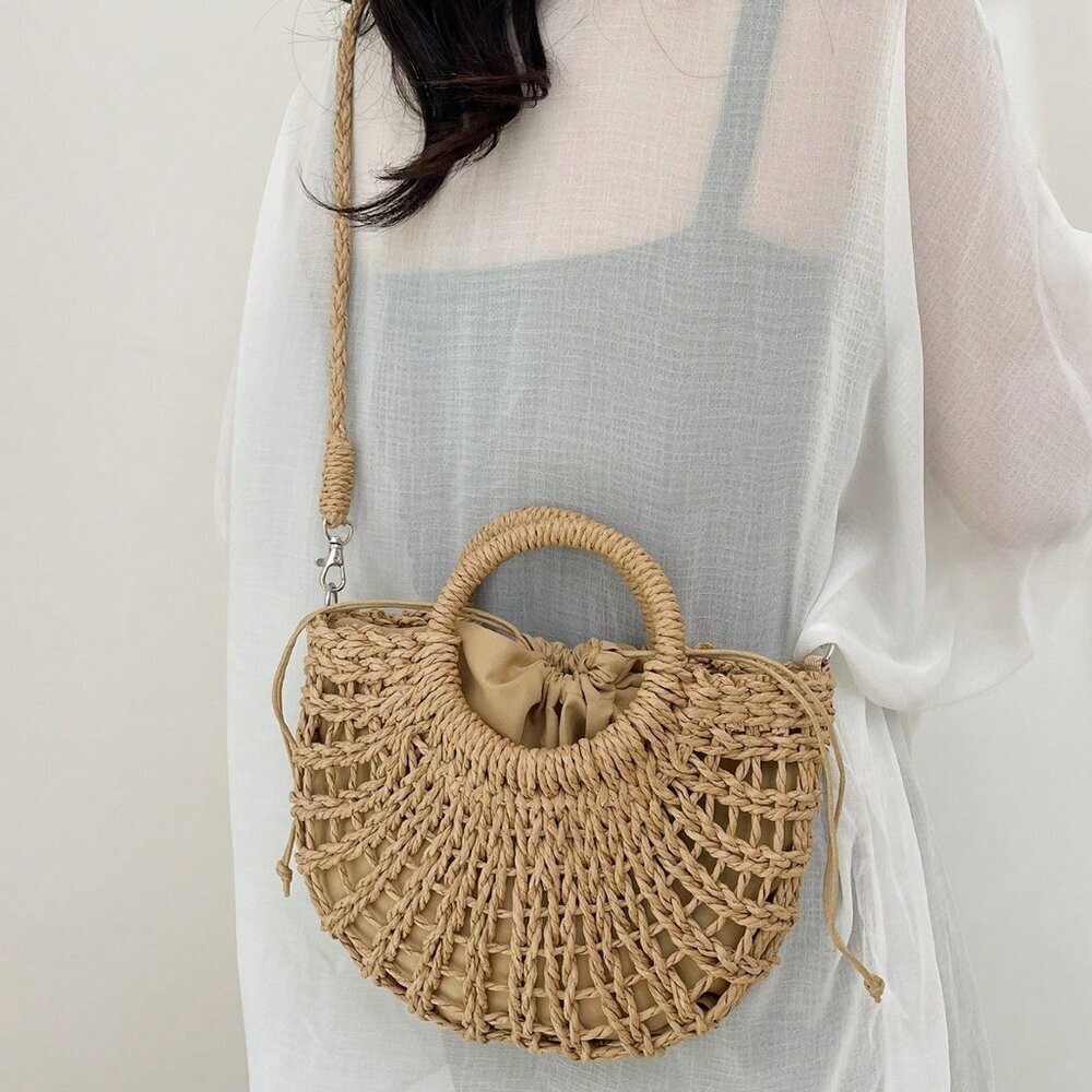 Khaki Casual Women's Half-Moon Hollow Out Handbag - Picture 6 of 7